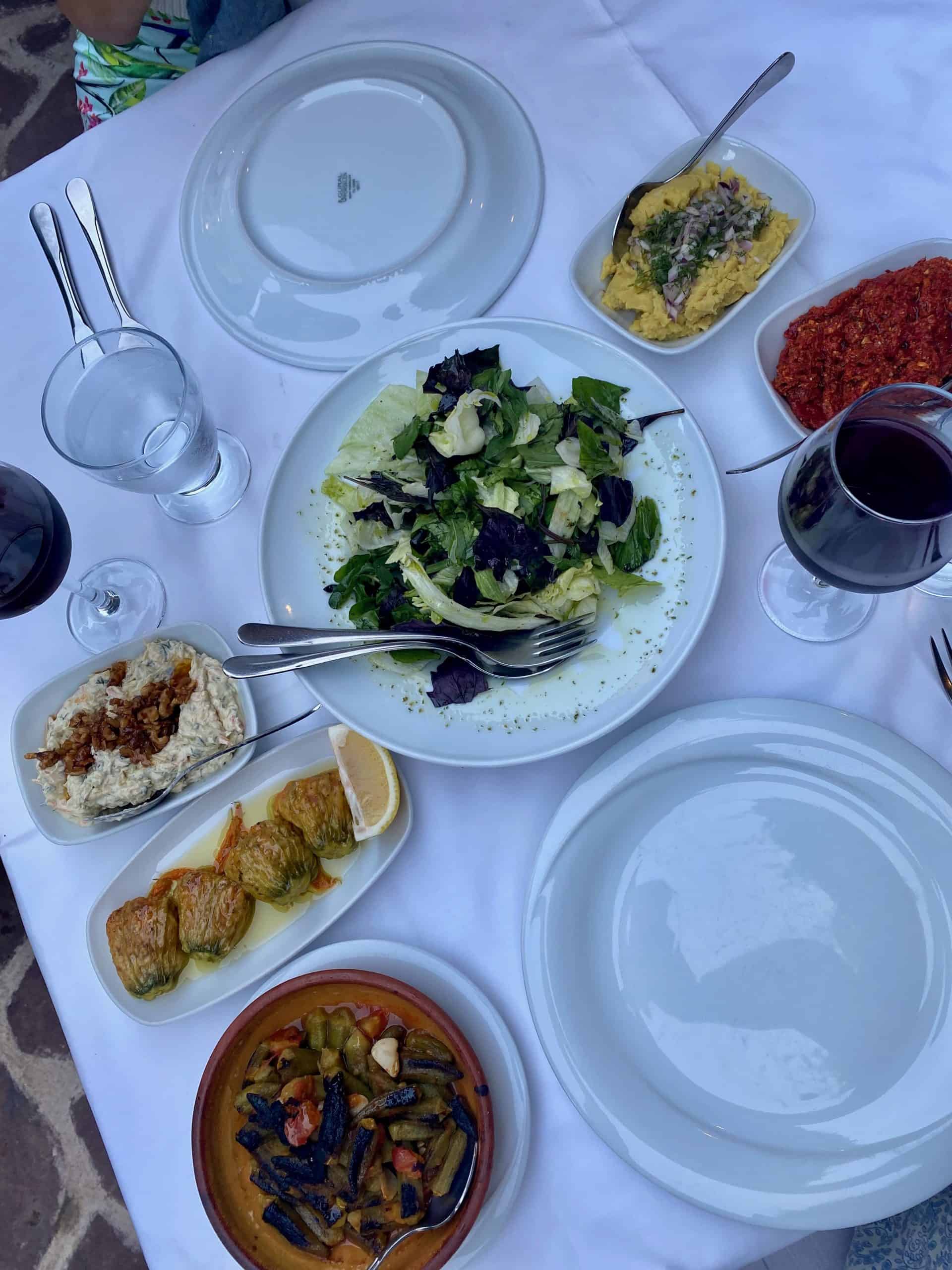 Zeytinyagli dishes at dinner in Cunda Island.