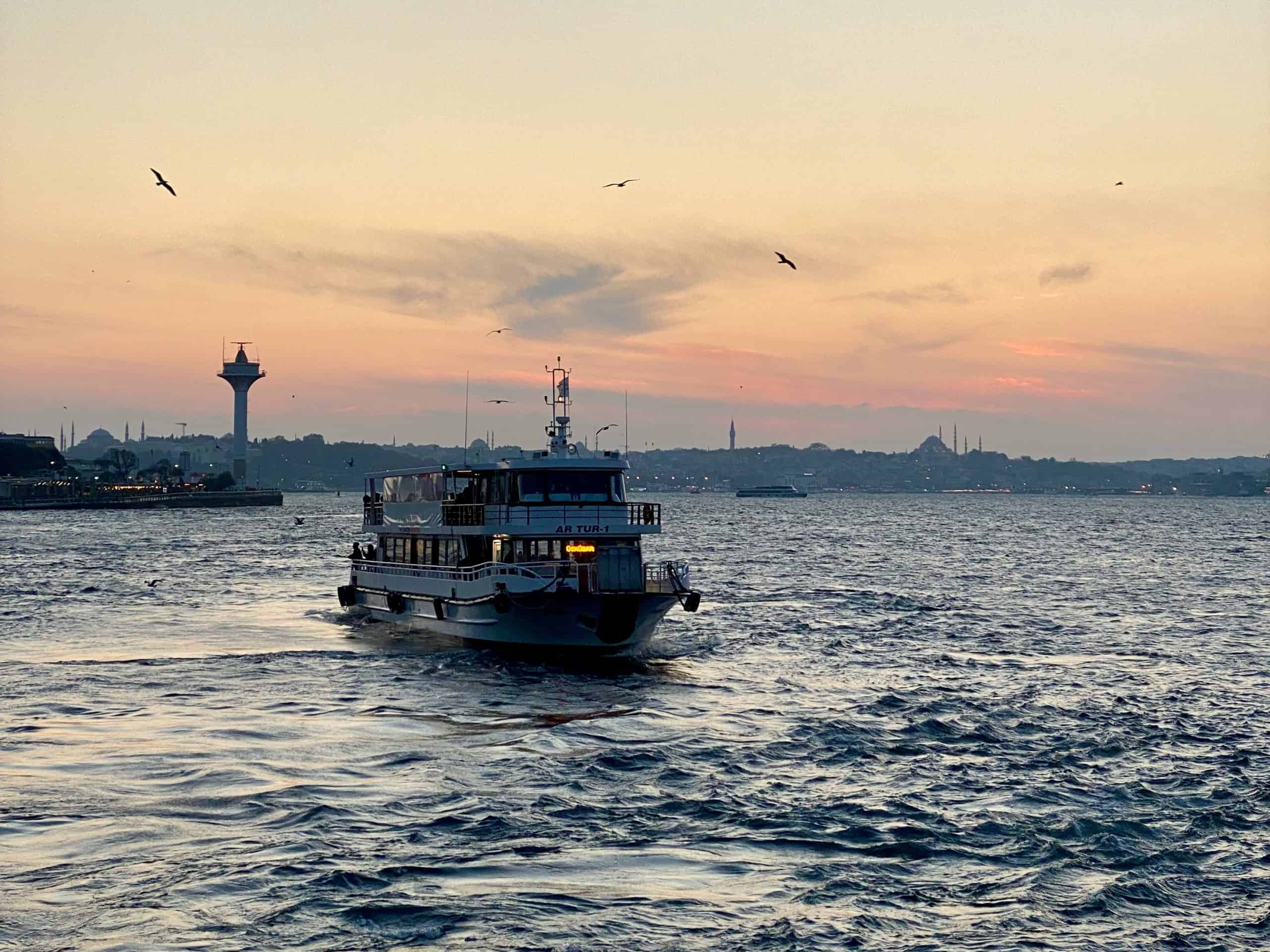 View of a ferry on the Bosphorus.