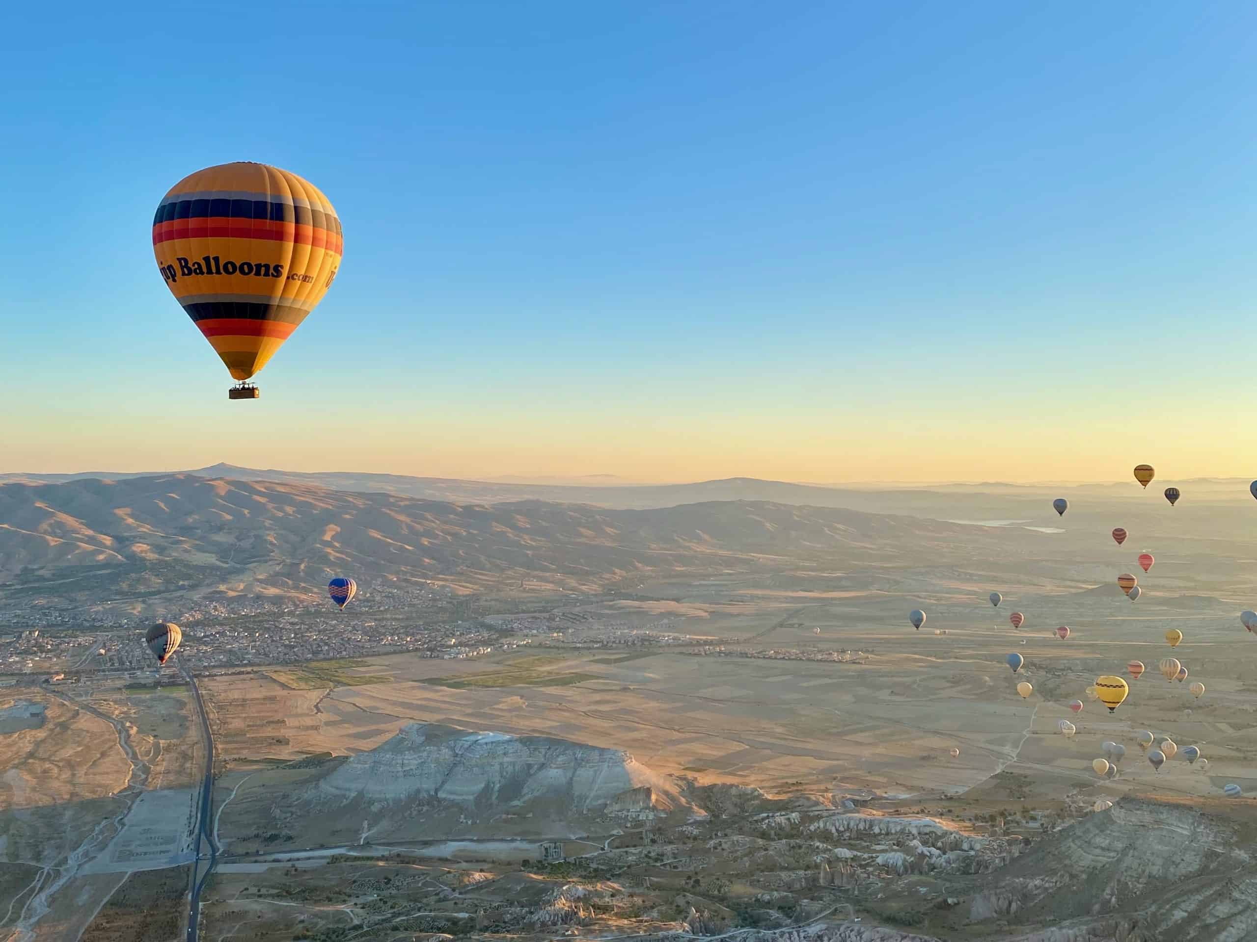 Hot air balloon over the Cappadocia panorama