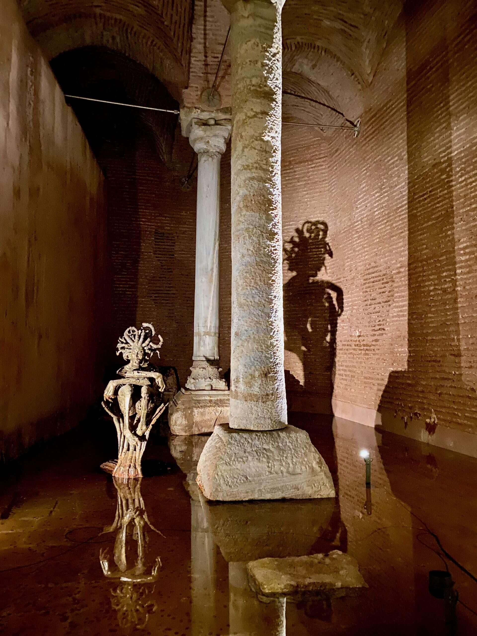 Artwork inside the Basilica Cistern.