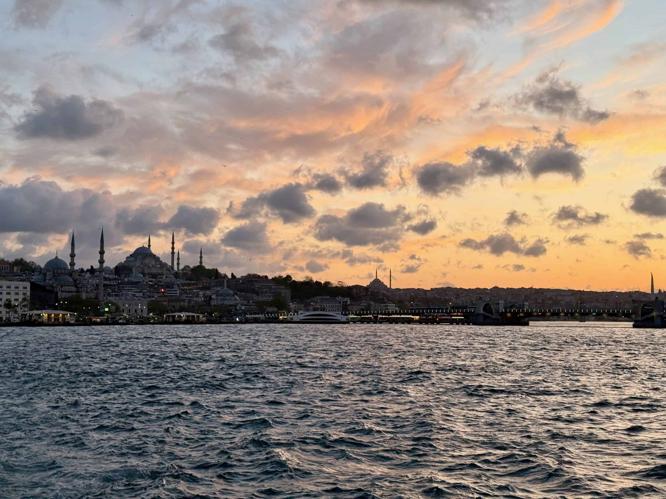 Beautiful landscape while arriving by ferry to Eminönü, Istanbul