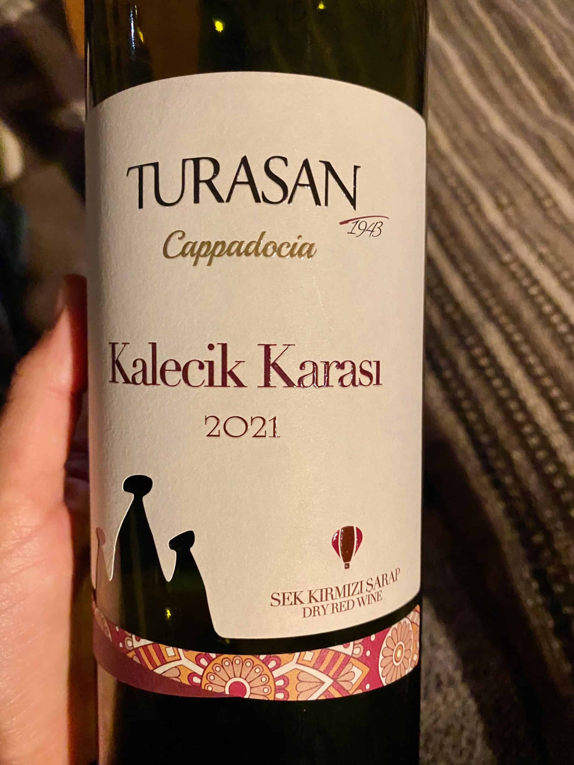 Bottle of wine from Turasan winery local to Cappadocia